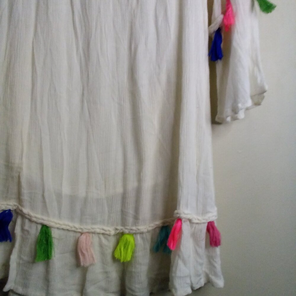 True Destiny Dress Women M Short Boho Feminine Colorful Tassels Cream - Picture 6 of 16